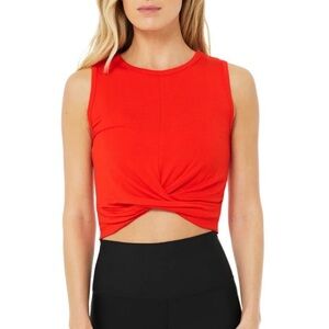 ALO Yoga Cover Tank in Cherry Red Twist-Front Crop Tank Top Size XS (2/4)